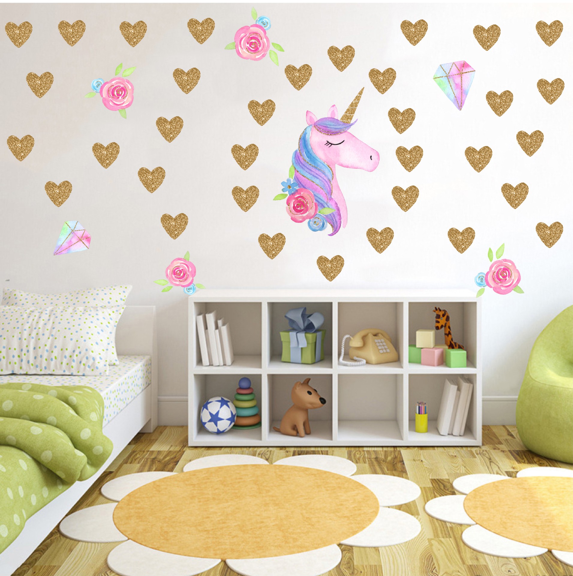 Picture of Kunshang Cross-border New Golden Unicorn Wall Stickers Cross-border Source Living Room Bedroom Children's Room Decorative Painting KS6629
