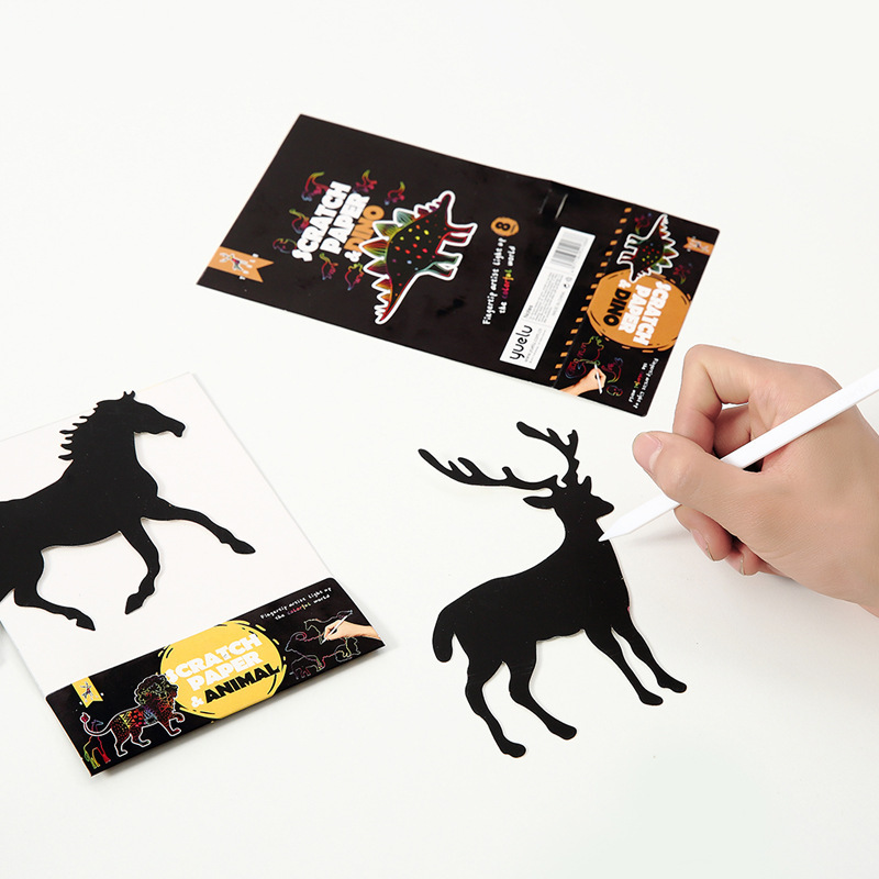 Die-cutting scratch painting YUELU children's creative modeling color handmade diy scratch paper cross-border scratch painting suit