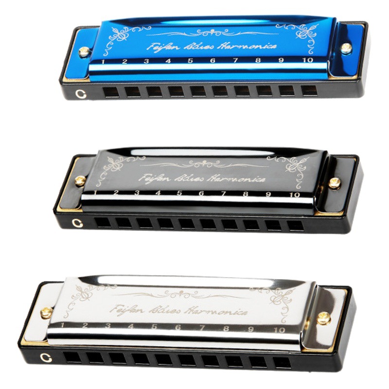 FEIFAN Blues 10 Hole C- key Harmonica Beginner Student Blues Instrument Copper Seat Plate Harmonica