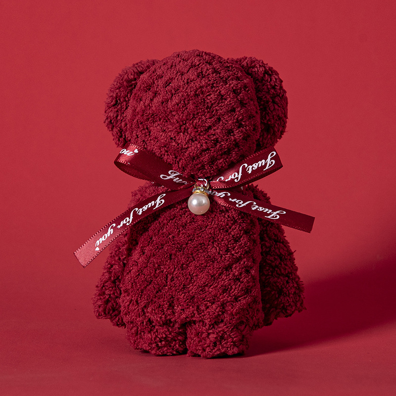 Picture of Red Bear Coral Fleece Towel Hand Gift Bath Towel Wedding Wedding Wedding Cotton Towel Wedding Shop Gift
