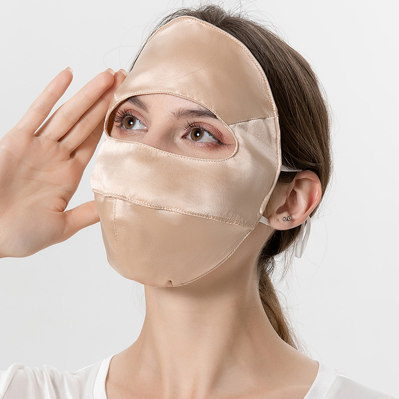 Picture of Silk sun mask sleep breathable full face cover summer UV mask mulberry silk oil smoke-proof veil for women