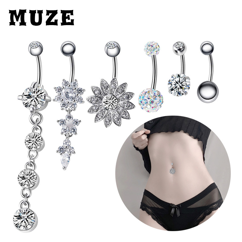 Picture of Amazon Fashionable and Simple Stainless Steel Piercing Navel Ring 6-Piece Set with Zircon Combination Set Piercing Jewelry