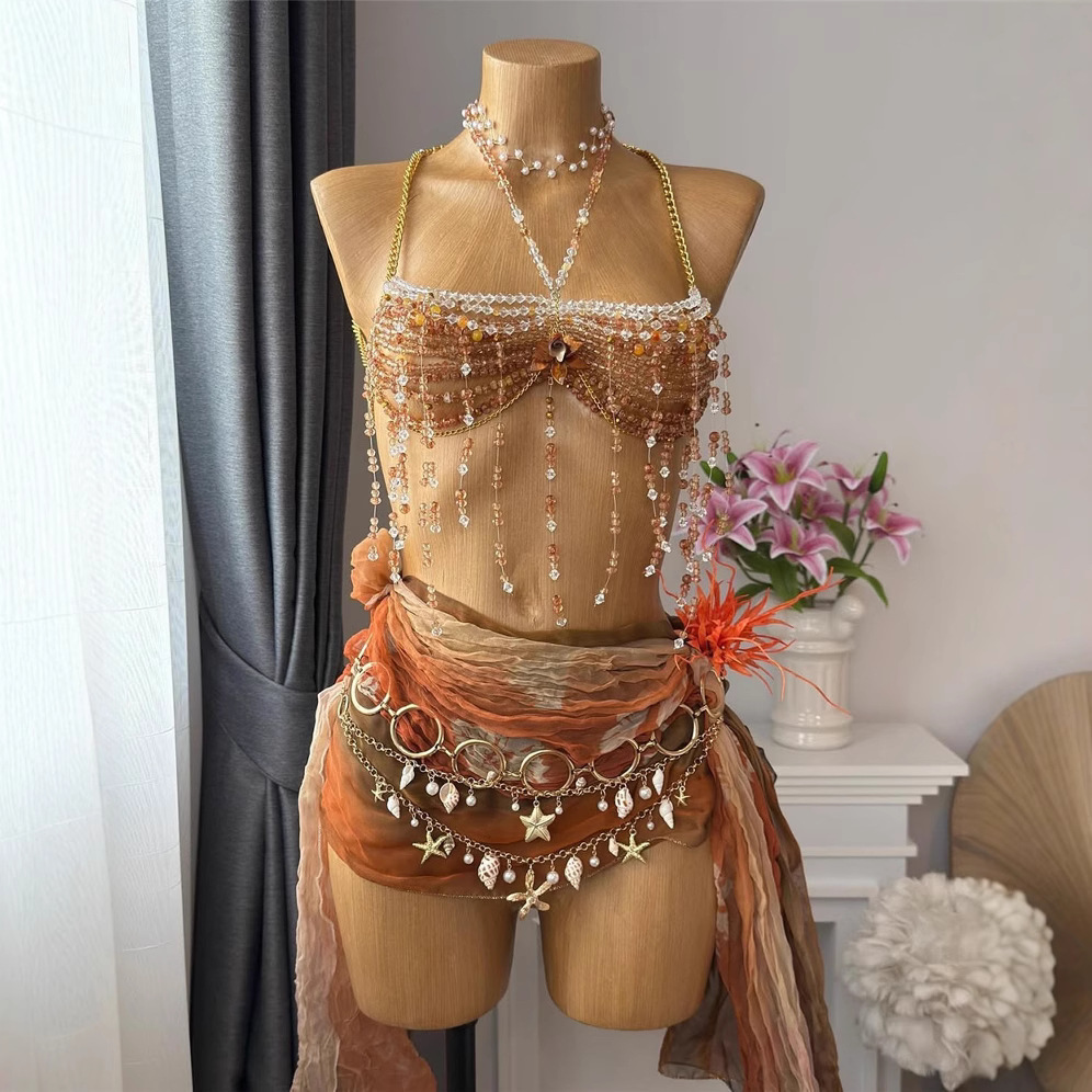 European and American Cross-Border Hot Selling Popular Gem Sexy Hot Girl Women's Chest Chain Colorfulful Body Chain Top Back 25451