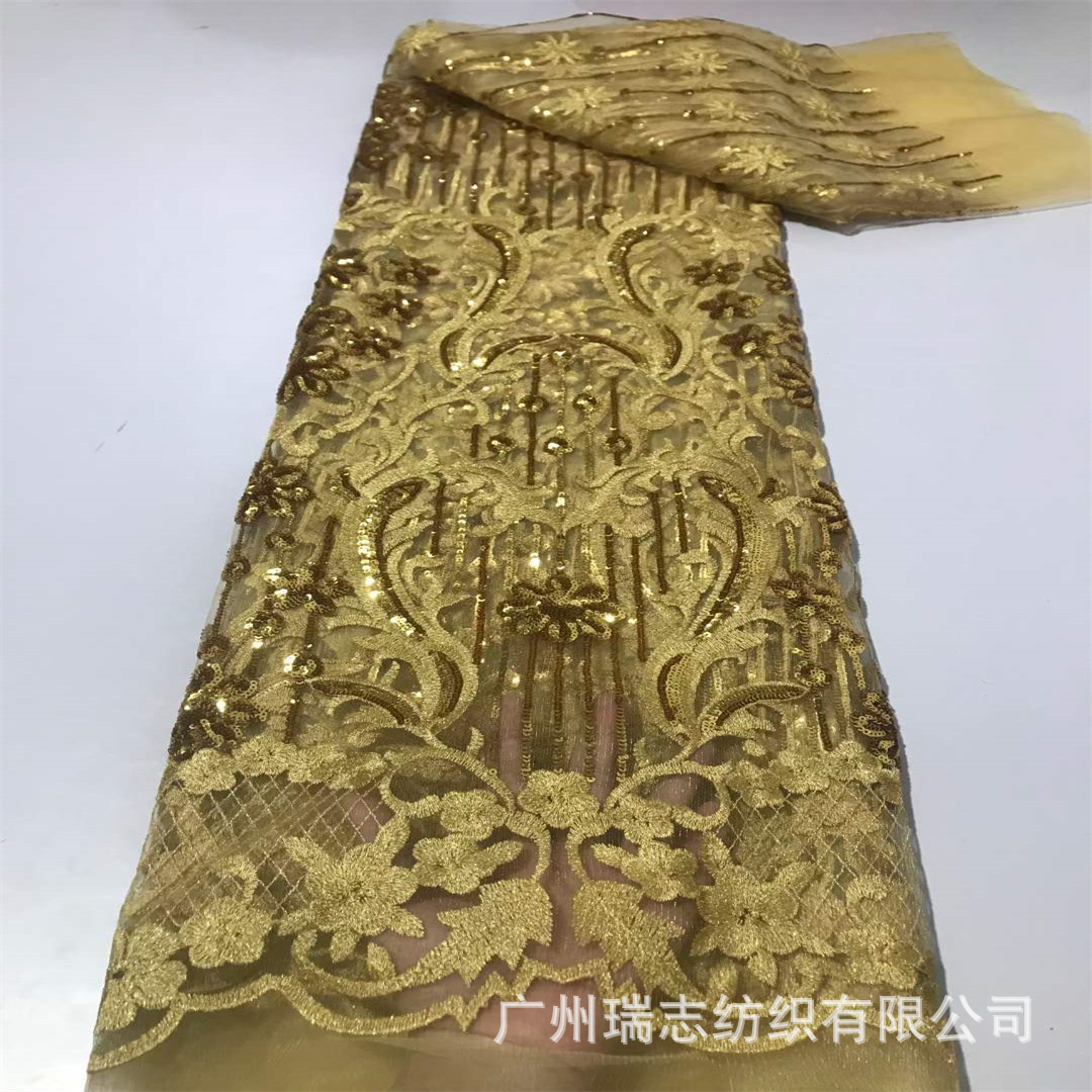 Picture of European and American Composite Sequin Embroidered Lace Fabric Wedding Dress Hanfu African Lace Embroidered Cloth sequins Lace