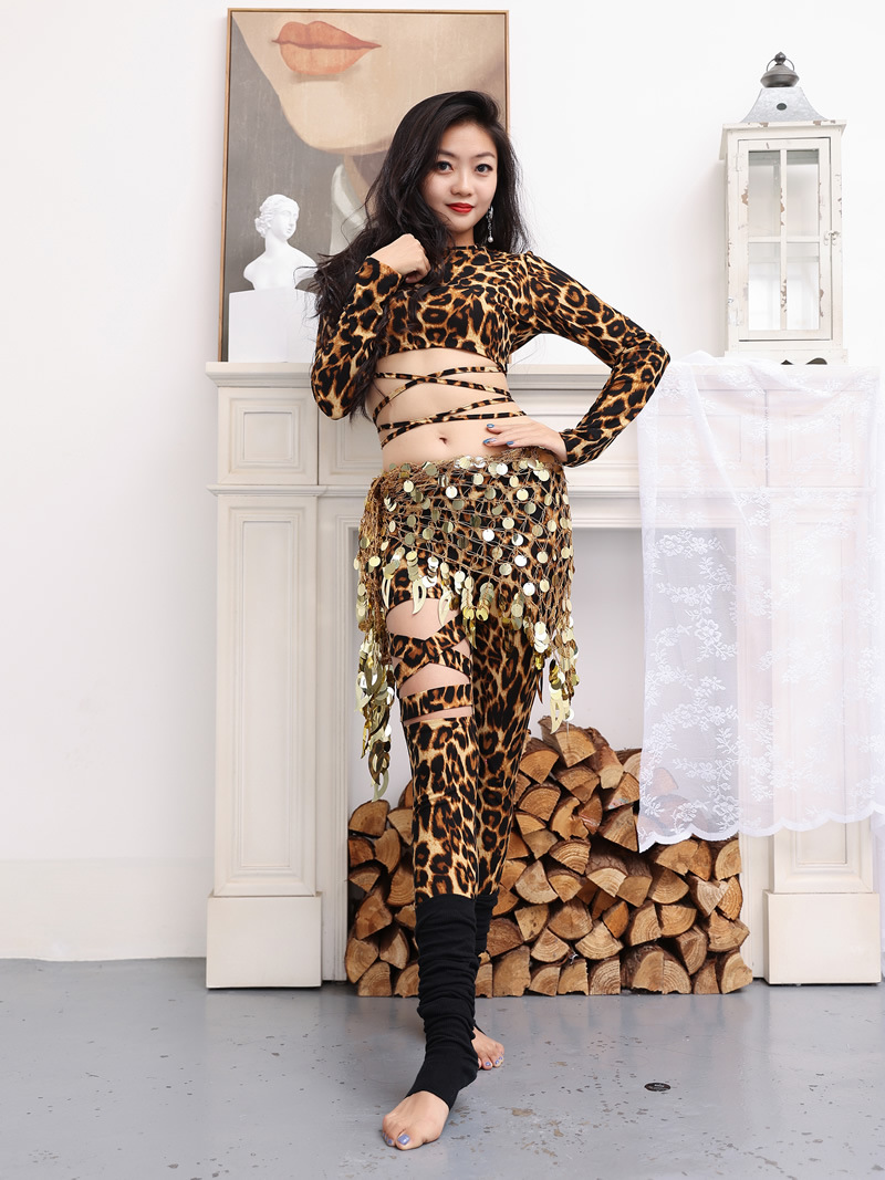 Picture of Dancer belly dance jacket pants sexy leopard print dance beginners group clothing practice clothing 263 318#