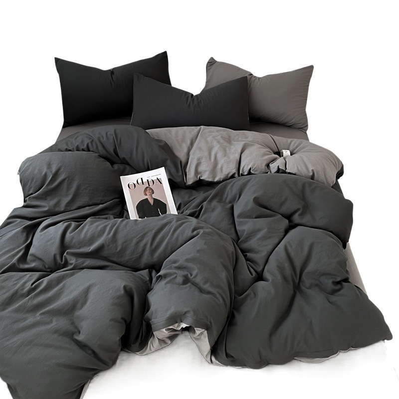Picture of Four-piece bed set A can sleep naked wash cotton quilt cover solid color bed sheets student dormitory three-piece bed hat wholesale 4
