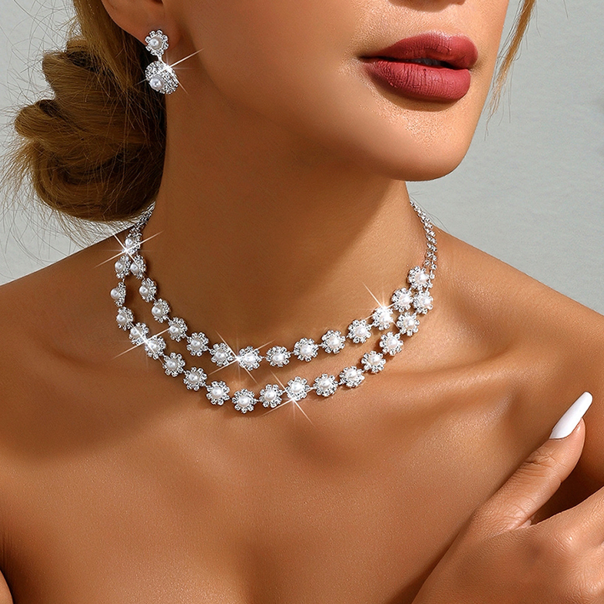 Bridal Jewelry suit Necklace Earrings Bracelet Three-piece Set Niche High-end Elegant Light Luxury Wedding Dress Accessories Women