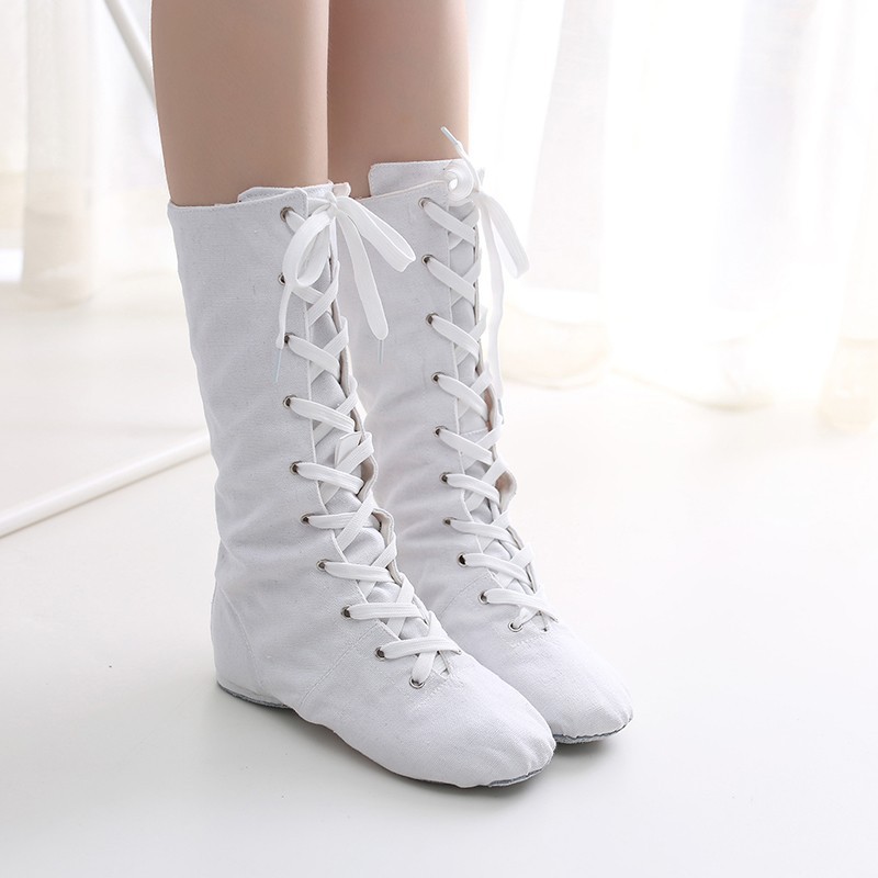 Picture of High-top Lengthened Adult Canvas Jazz Boots Soft Bottom Dance Shoes New Style Practice Shoes Women's Modern Dance Shoes Ballet Shoes