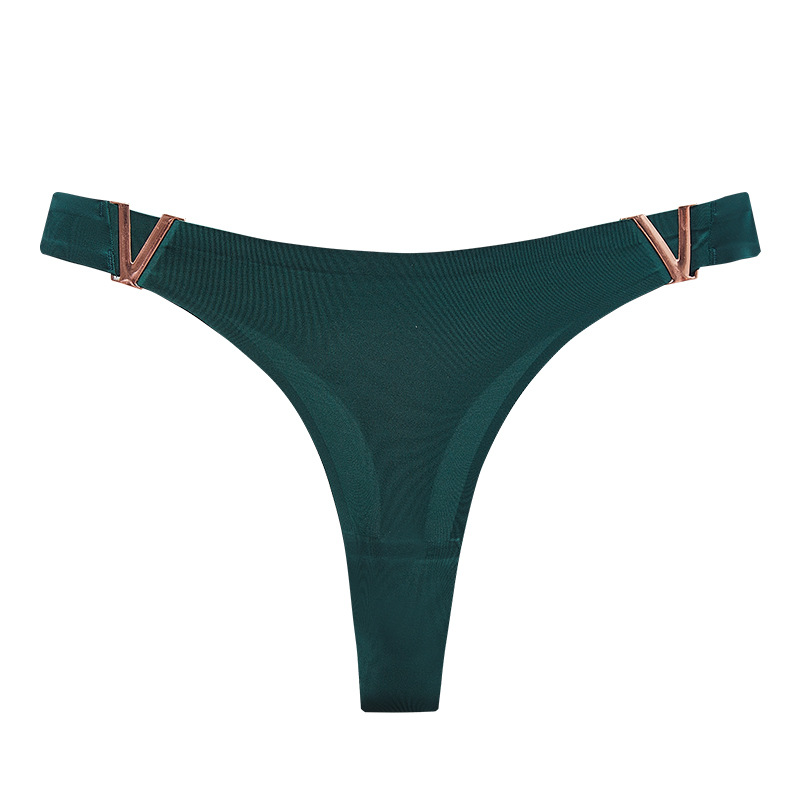 Picture of European and American sexy V-shaped metal thong ice silk underwear seamless hip lifting low waist high fork half sheath briefs for women