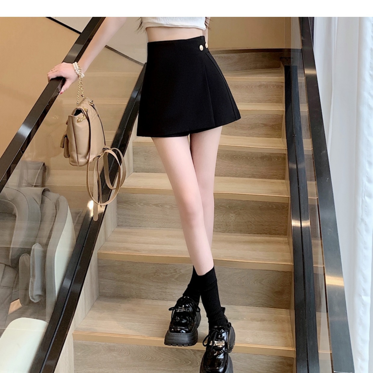 A- line skirt culottes women's high hot girl summer half-length royal sister style waist bag hip split casual Super shorts hot pants sexy