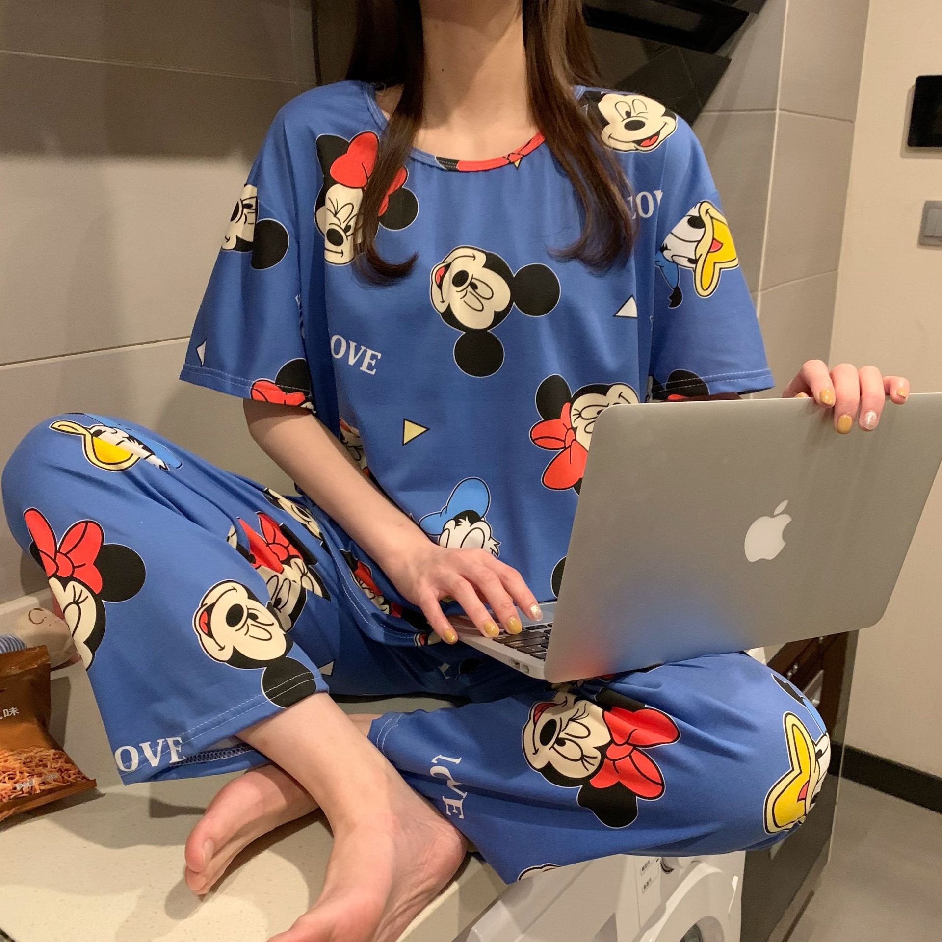 Picture of Pajamas Women's Spring and Autumn Summer Short-sleeved Trousers Large Size Loose Korean Style Fresh Cute Sweet Student Home Suit