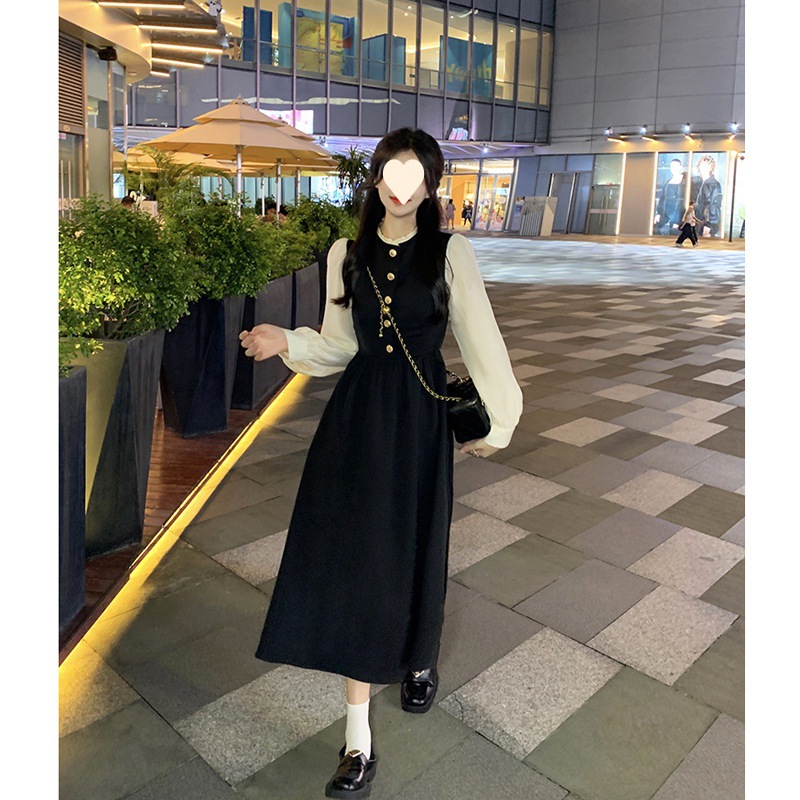 French bubble long sleeve dress women's autumn 2025 new socialite temperament design Hepburn style long skirt