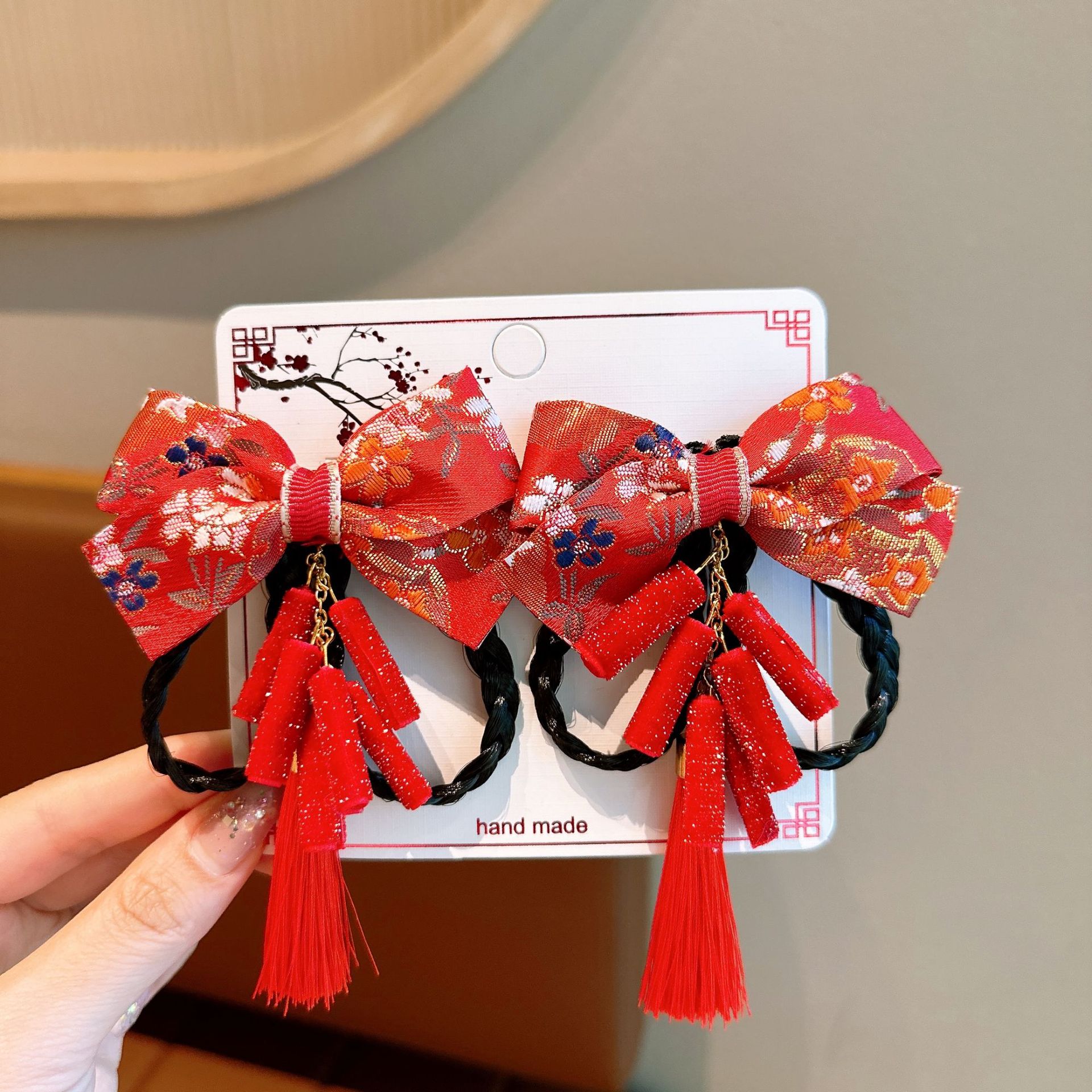 Picture of New Year Hanfu Hairpin Little Girl Happy New Year Plush Hairpin Girl Bow Hair Accessories Baby Antique Headwear