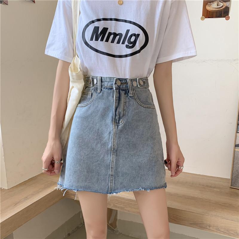 2024 Summer New Korean Style Blue High-waisted A-line Hip-hugging Skirt Denim Skirt Skirt Women's Short Skirt ins Trend