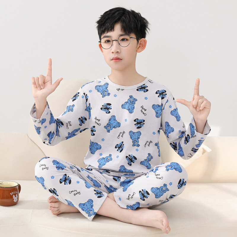 Picture of Summer Boys' Pajamas Pure Cotton Thin Long Sleeve New Arrival Printed Outer Wearing Summer Children's Air Conditioning Home Clothes suit