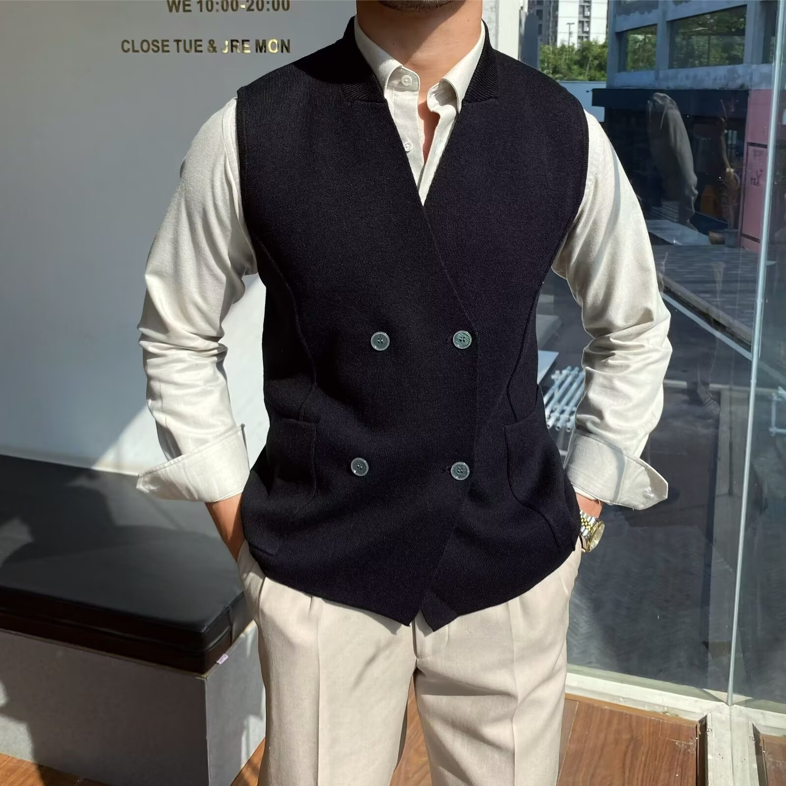 Autumn and Winter Knitted Suit Vest Men's Korean-style British Vest Casual Collar Slim-fit Wool Sleeveless Jacket