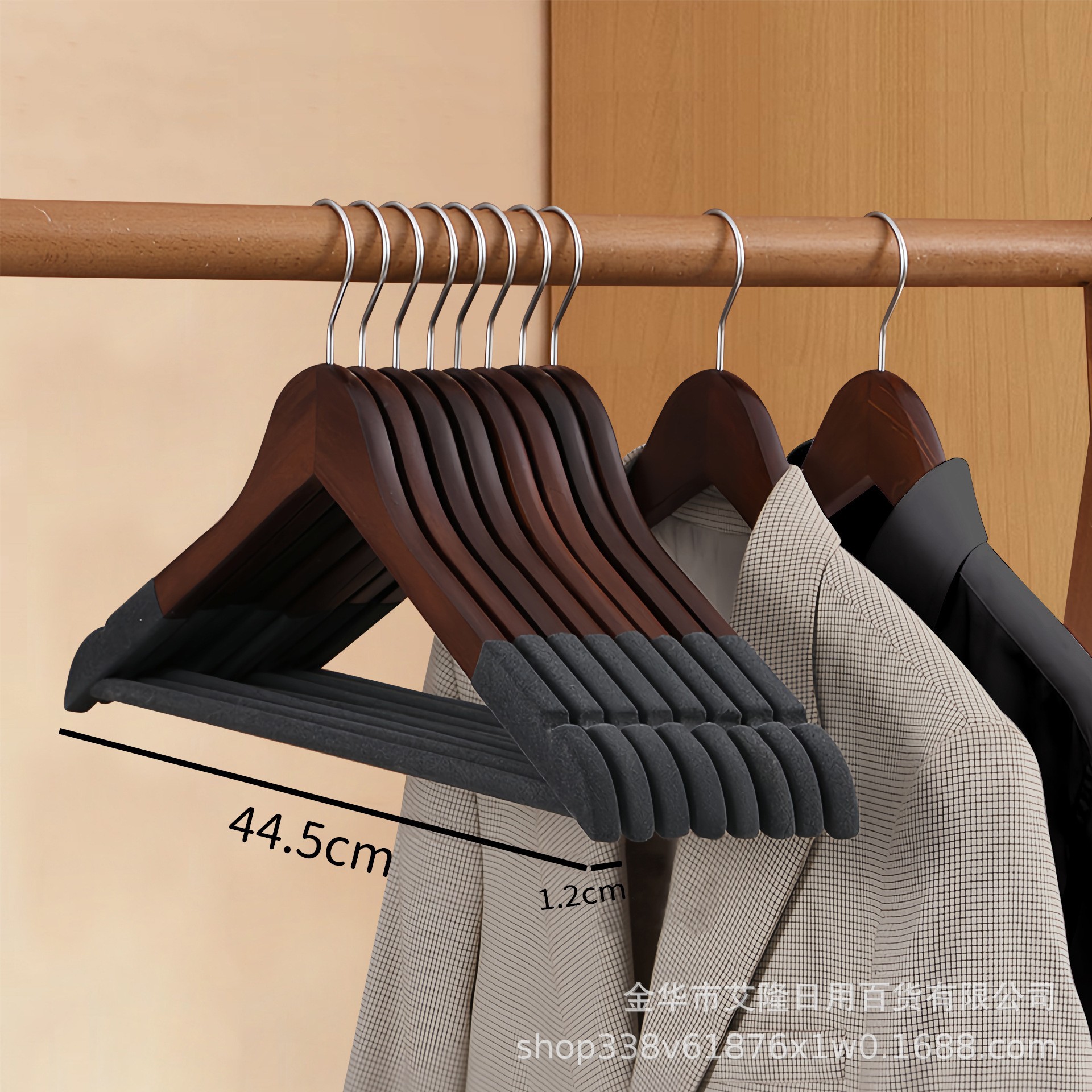 Picture of High-grade solid wood wide shoulder flocking hanger household coat suit seamless hanging clothes support solid wood hanger wholesale
