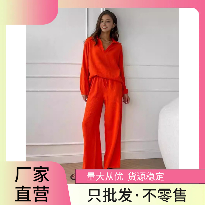 2024 Europe and the United States cross-border Amazon new cotton and linen suit cardigan long sleeve jacket pocket wide leg pants two-piece set