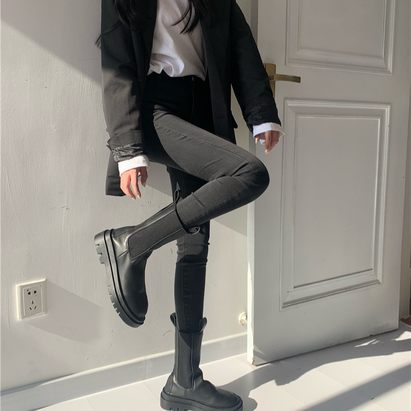 Autumn 2024 New Hong Kong-style High Waist Slimming Pencil Pants Slim-fit Stretch All-match Base Jeans for Women