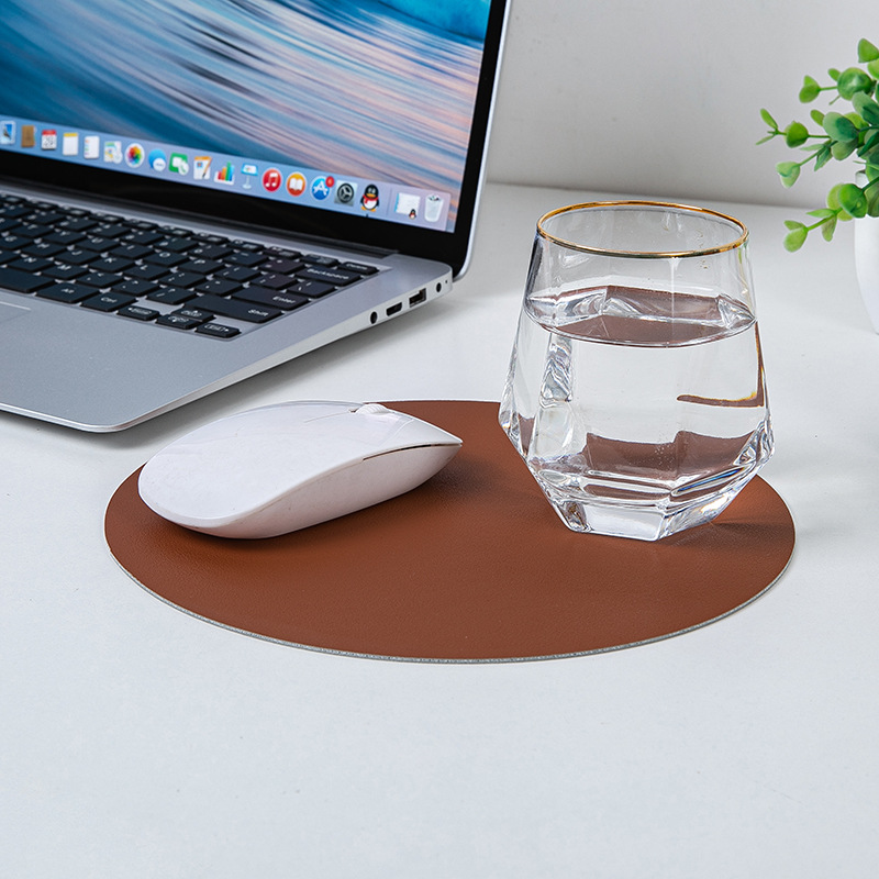 Picture of Small Fresh Round Leather Mouse Pad small size Solid Color Portable Simple Leather Office Desk Mat Computer Mouse Mat