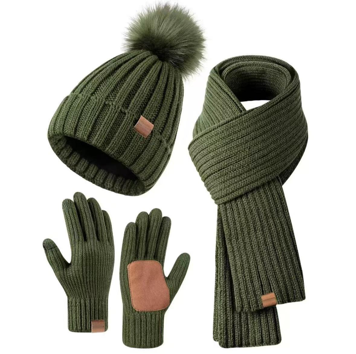Picture of Cross-border e-commerce factory new in stock adult children 6 color women's knitted hat scarf touch screen gloves