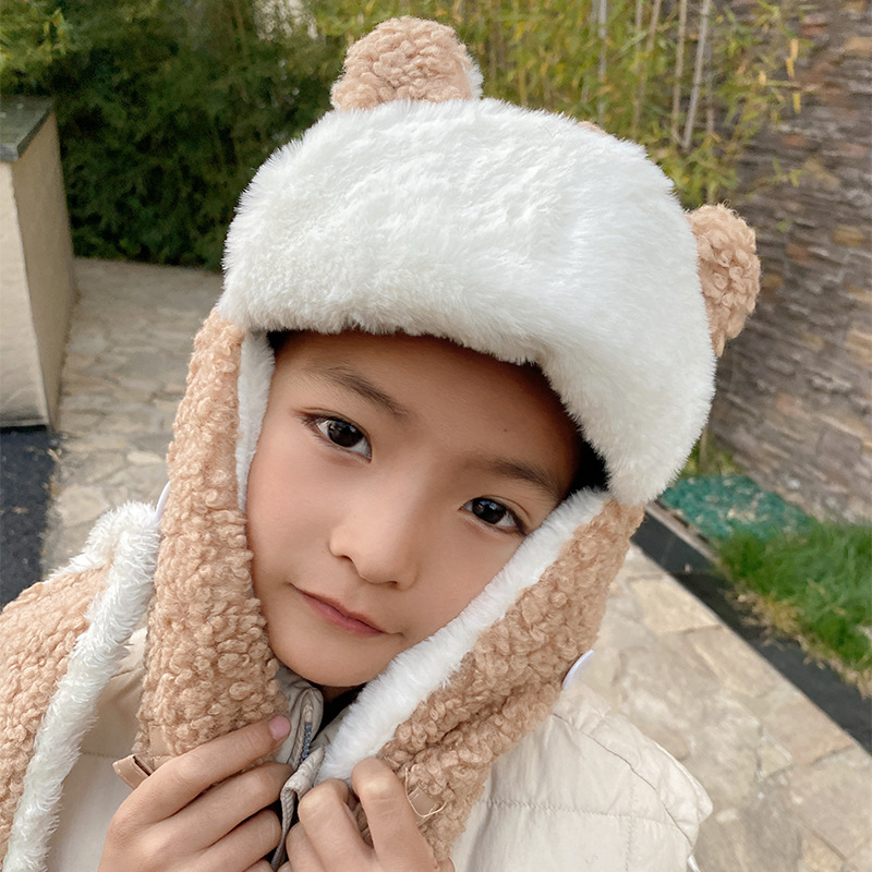Picture of Children's Cat Ears Lei Feng Hat Women's Cute Autumn and Winter Cycling Windproof Hat Winter Warm Cotton Hat for Primary School Students