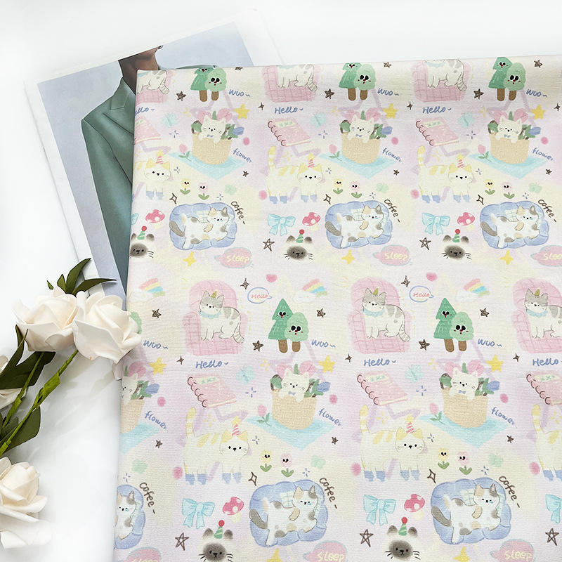 Flower Basket Rainbow Cat All-Cotton Eight-An Canvas 1.5m Width 1.0m Price Package Jacket Vest Handmade DIY Fabric