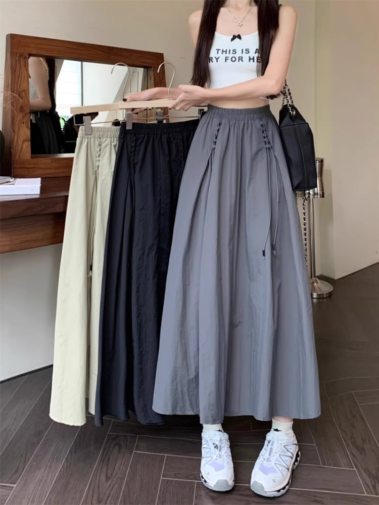 2025 Spring, Autumn and Summer High Waist Slimming Wide Large Size Workwear Skirt for Fat mm Loose Casual Easiest for Match Large Swing A-Line Skirt for Women