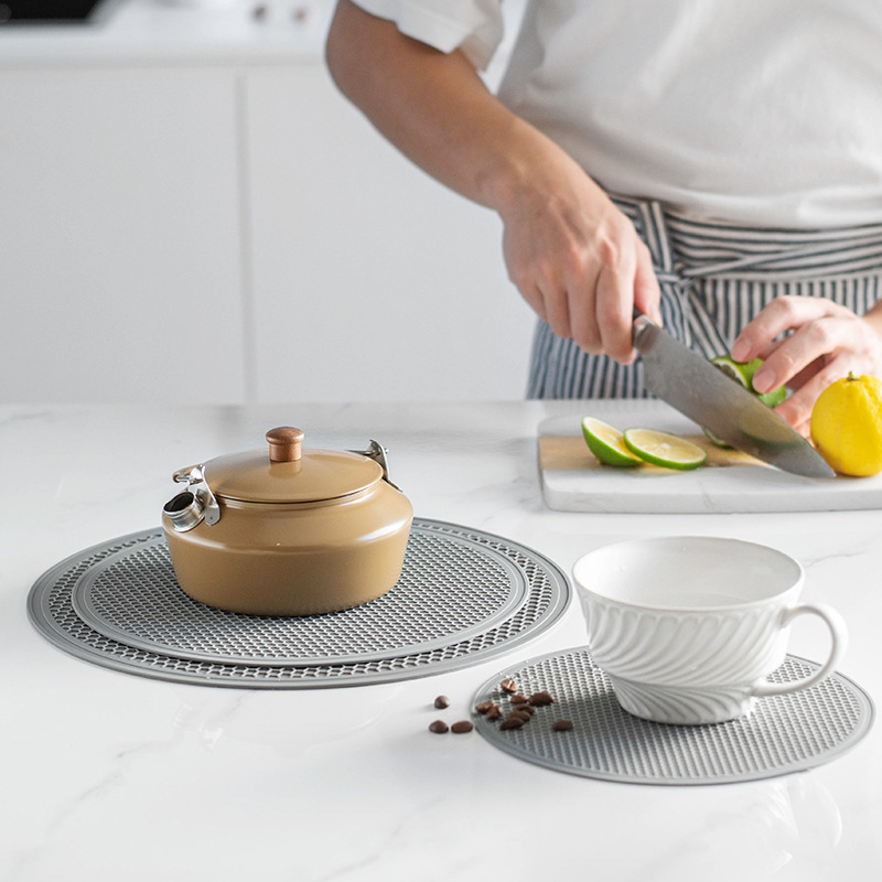 Picture of Scandinavian Ins Large Silicone Honeycomb Pattern Round Insulation Mat Placemat Dining Table Mat Anti-Scalding Coaster Pot Mat Drain Mat