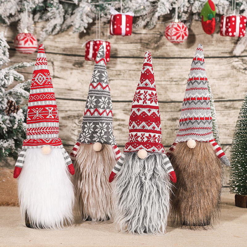 Christmas Decorative Wine Bottle Cover European and American Style Knitted Wool Nail for the Old Man with Long Beard Bottle Cap Home Festivals