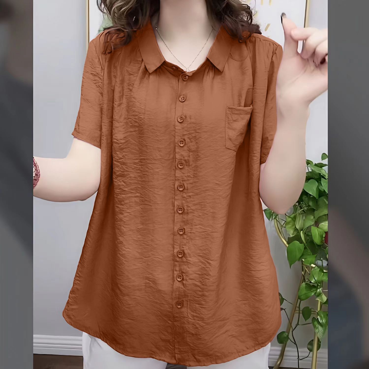 Picture of Wholesale Fat People Women's Wear Fat Mother Plus Size Shirt Belly Covering Top Elderly Women's Short Sleeve Cardigan