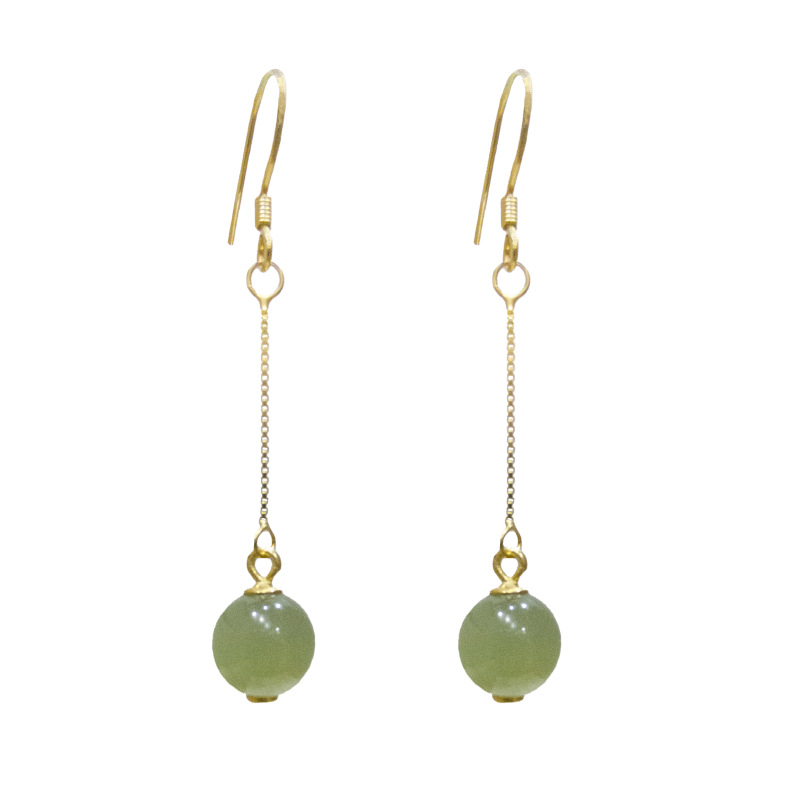 Picture of With Certificate 8mm Antique Hetian Jade Beads Earrings with Cheongsam Hanfu Distinctive Jade Earrings Natural Jade Earrings