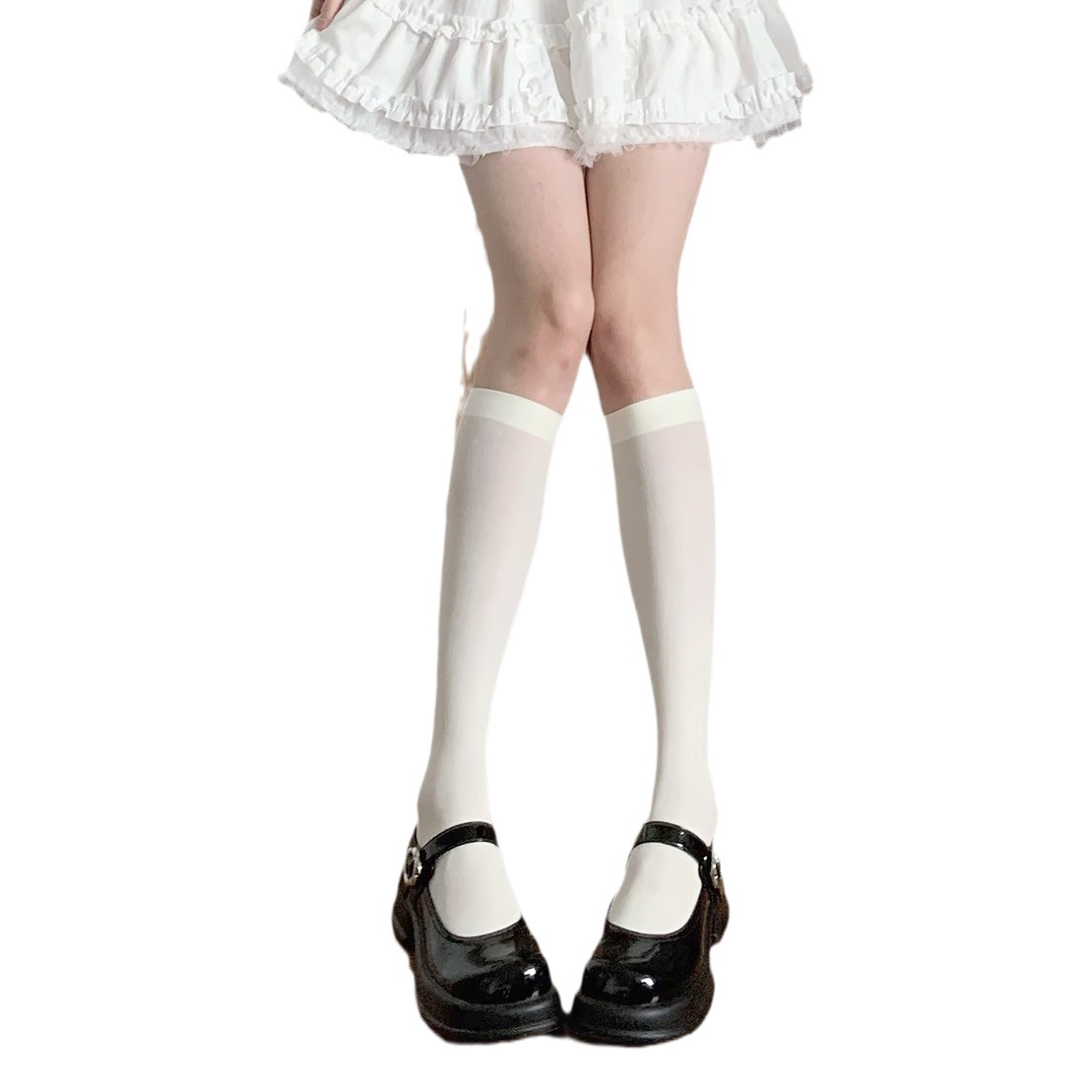Summer Solid Color Thin Jk Over-the-Knee Stockings Non-slip White Velvet Slimming Black Pressure Middle Calf Socks