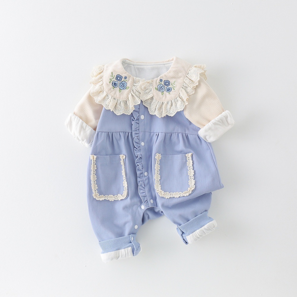 Picture of Baby Clothes Spring Clothes Baby Girl's One-piece Clothes Princess Western Style Full Moon Hundred Days Ha Clothes Spring Long-sleeved Double-layer Climbing Clothes