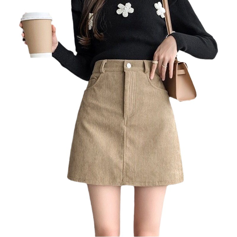 A- line skirt women's new slimming corduroy skirt fashionable fashionable skirt pure hip-wrapped A- line skirt
