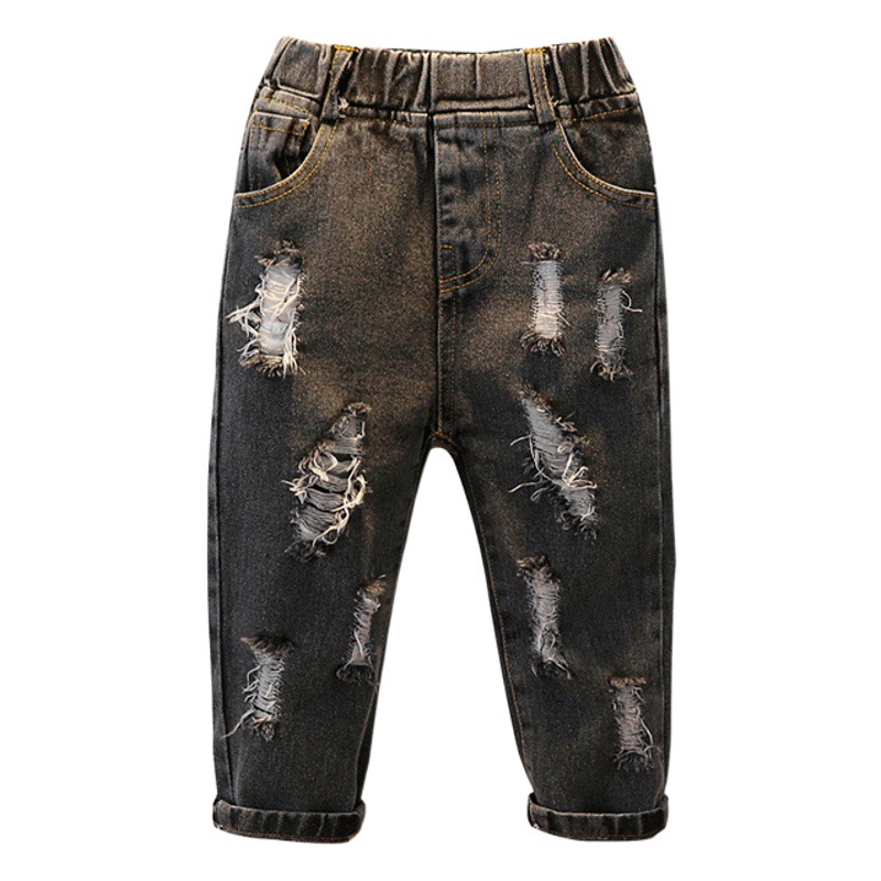 2022 autumn popular children's jeans Korean style ripped jeans boys baby Western style children's pants one-piece delivery