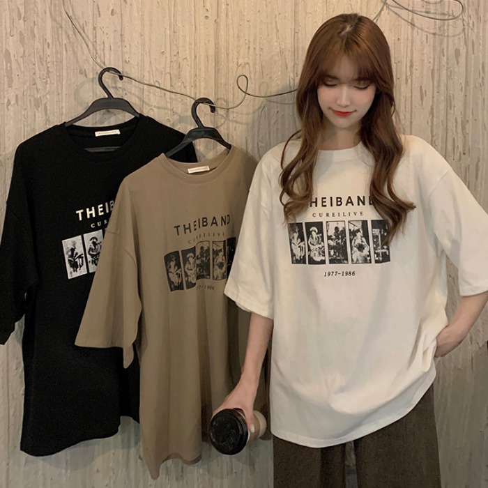 Foreign trade wholesale short sleeve women's ins tide printed T-shirt summer new loose fashion Korean style ins top cross-border tide