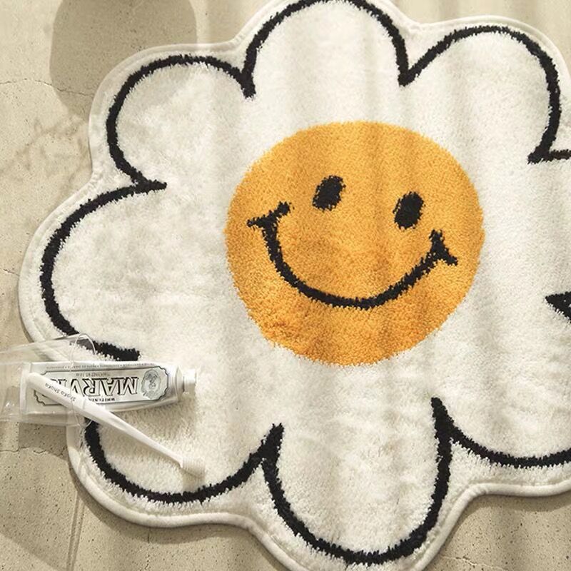 Cross-border Smiley Living Room Home Floor Mat Bedroom Girl Bedside Blanket Cute Alien Sunflower Plush Balcony Carpet