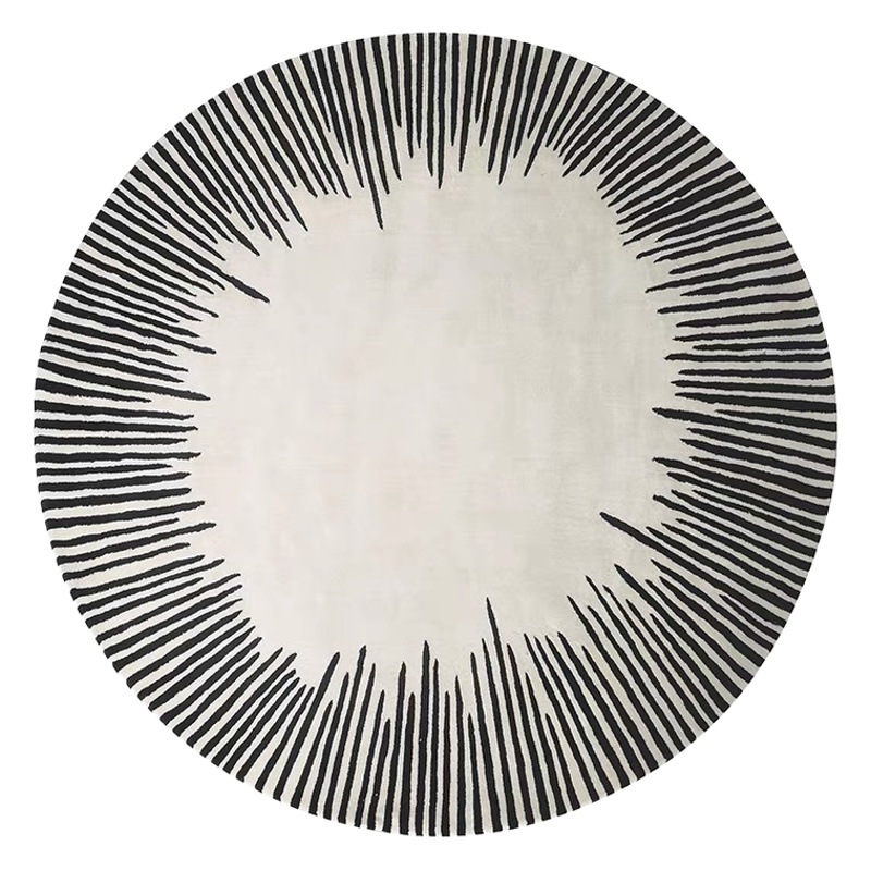 Italian Style Minimalist Carpet Light Luxury Silky Carpet Round Carpet Modern Black and White Living Room Bedroom Bedside Carpet Turning Chair Cushion