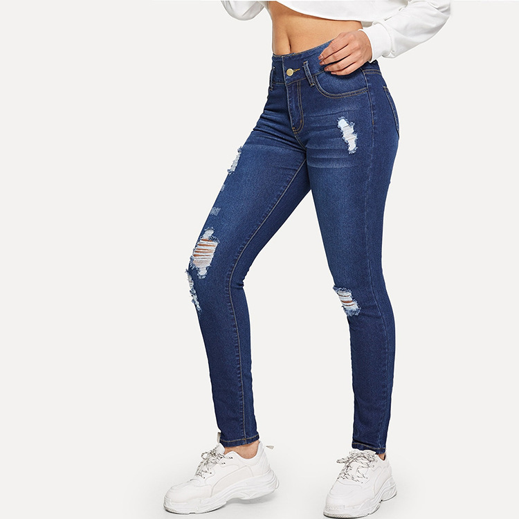 Picture of Foreign Trade Cross-Border Export Women's Pants Aliexpress 2021 Spring & Fall Ripped Jeans European and American Popular Student Pants
