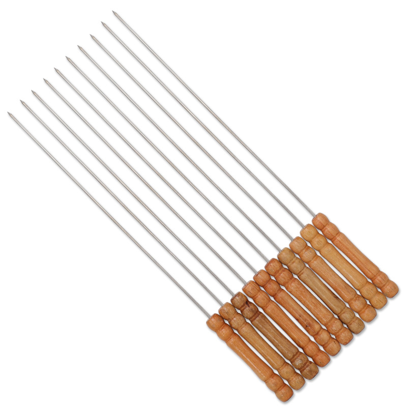 Picture of Barbecue Skewer Combination Set Anti-Scalding Gourd Wooden Handle Barbecue Skewer Stainless Steel Round Skewer Round Needle Outdoor Barbecue Tools