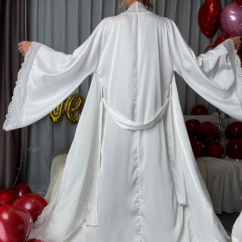Picture of Fei Yun cross-border new satin pajamas women lace light luxury long sleeved cool feeling nightgown bathrobe home 336