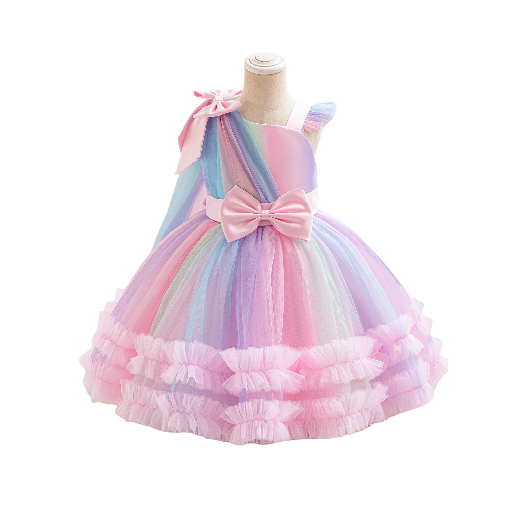 Picture of Cross-Border Princess Dress for Girls, Little Girls, Stylish Rainbow Dress, Children's Fluffy Gauze Flower Girl Dress, Foreign Trade Spot