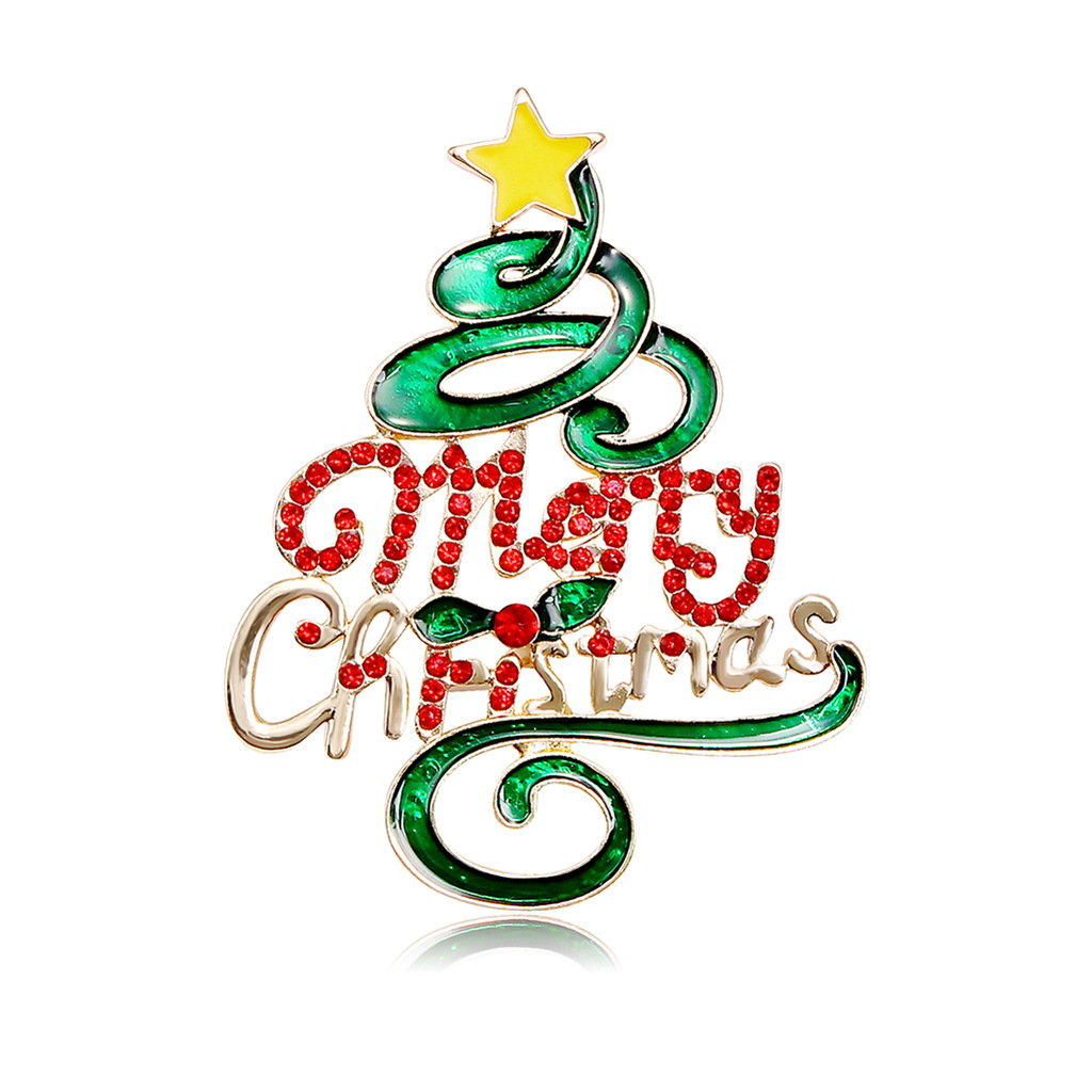 Picture of Cross-border brooch jewelry Europe and the United States Christmas brooch wholesale rhinestone painting drop oil Christmas tree brooch Christmas wholesale