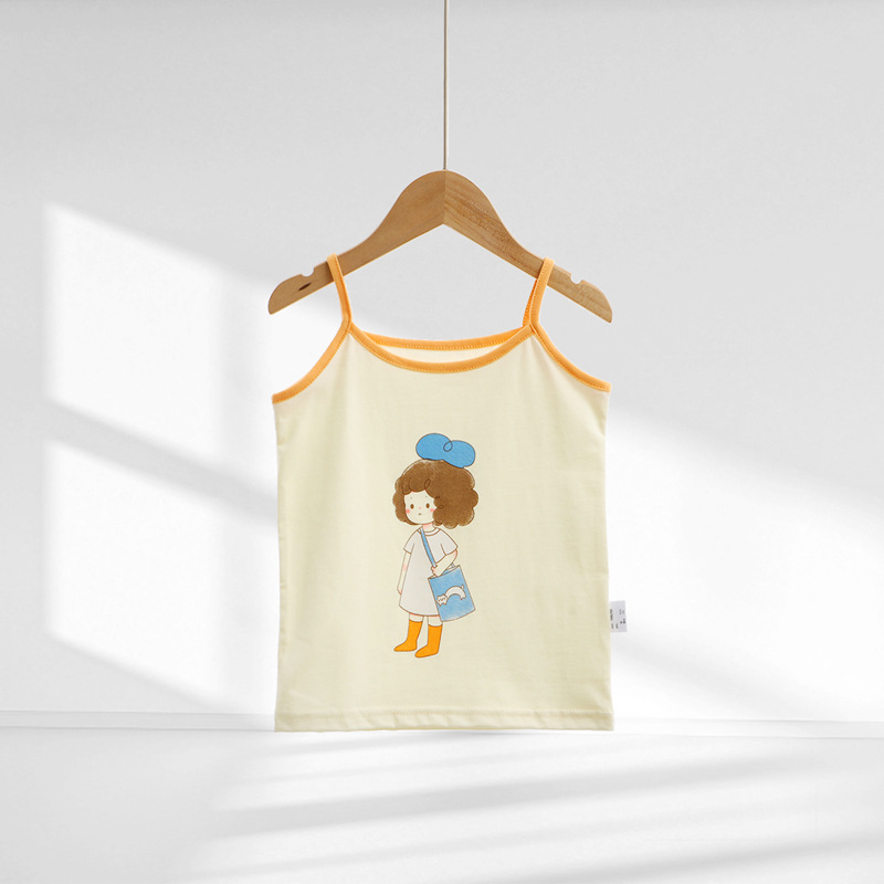 Picture of Y Autumn/Winter New Pure Cotton Girls' Camisole Cartoon Undershirt for Baby Girls, Mid-To-Large Children's Belly-Protecting Underwear Homewear