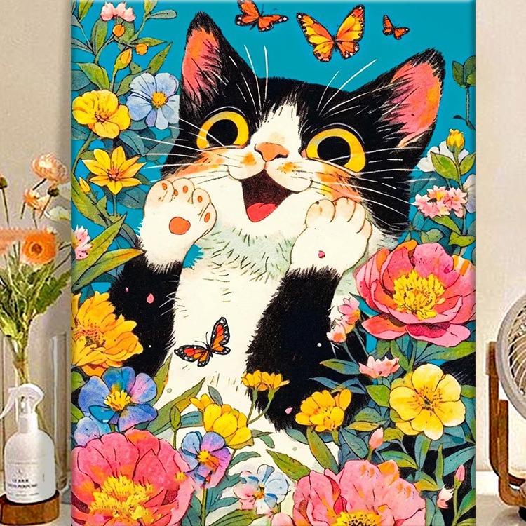 Beauty Cat | diy Digital Oil Painting Acrylic Filled Hand-painted Figure Illustration Healing Department Decompression Oil Colored Painting