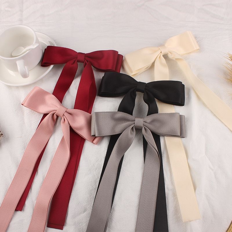 Cross-border new 25mm double solid color bow diy long ribbon hairpin duck bill clip sweet hairpin clip
