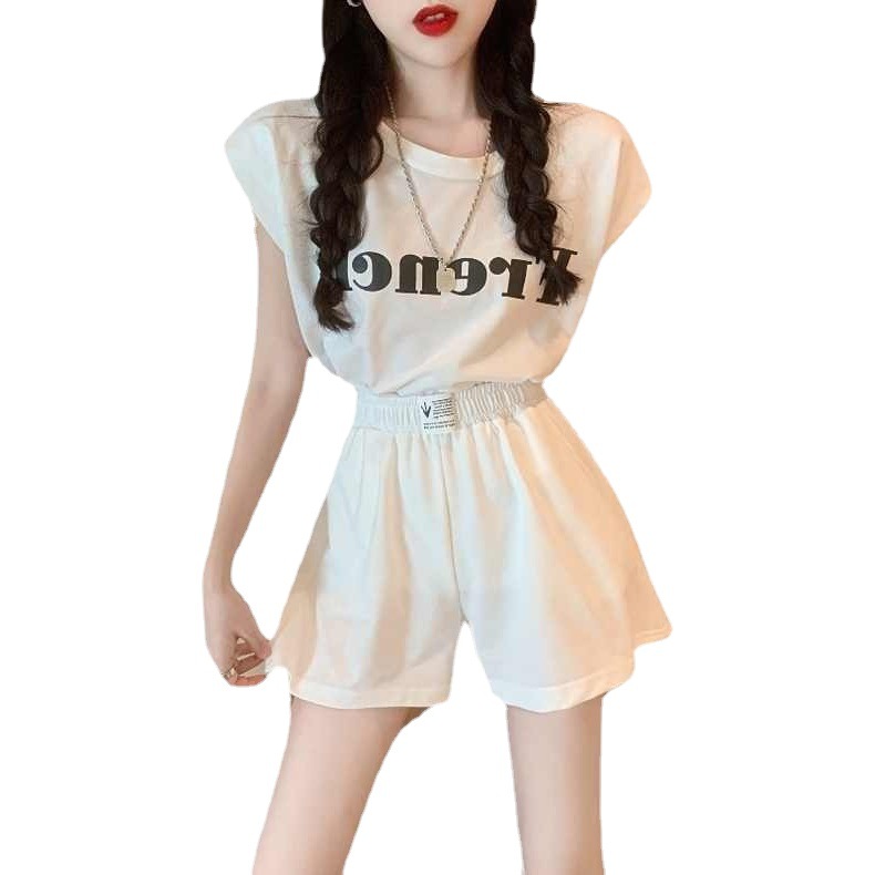 Picture of Fashion Internet Celebrity Street Suit for Women, Salty or Sweet, Summer Sports Style Backless Top + Wide-Leg Shorts Two-Piece Set