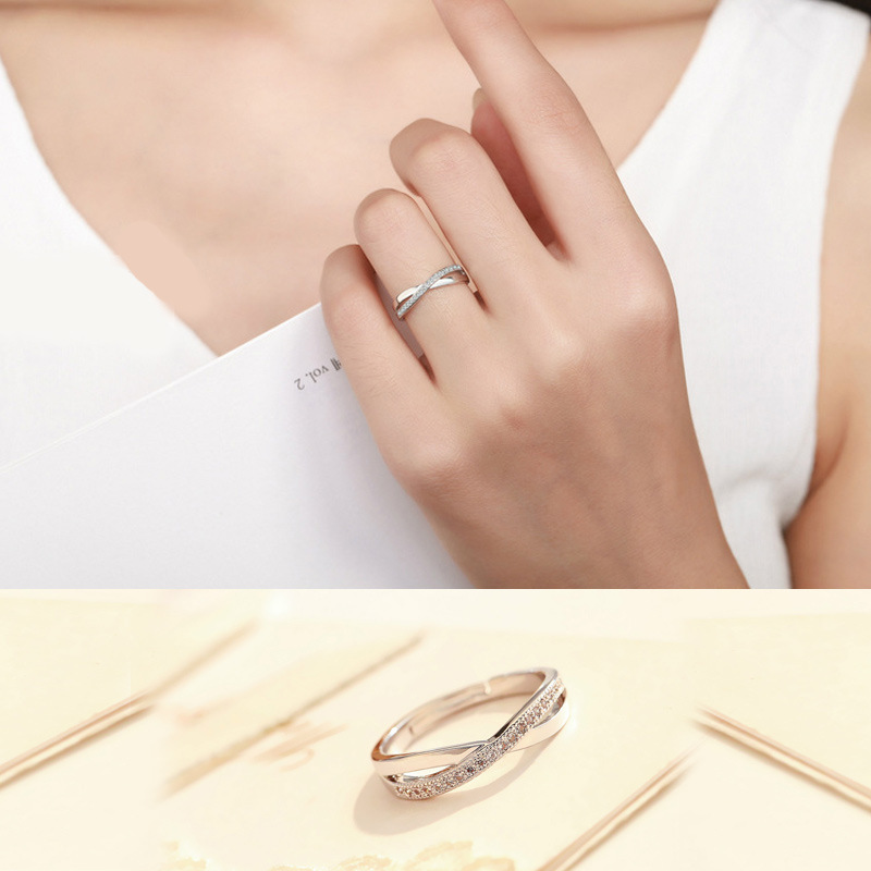Fashion diamond cross open ring female interwoven love full diamond exquisite cross open female ring jewelry wholesale