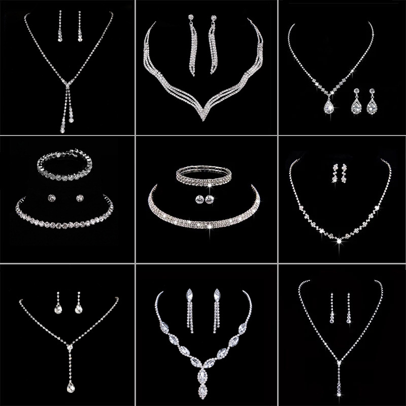 The whole network explosions suit wholesale fashion bright full diamond zircon water drop necklace earrings bride wedding jewelry women